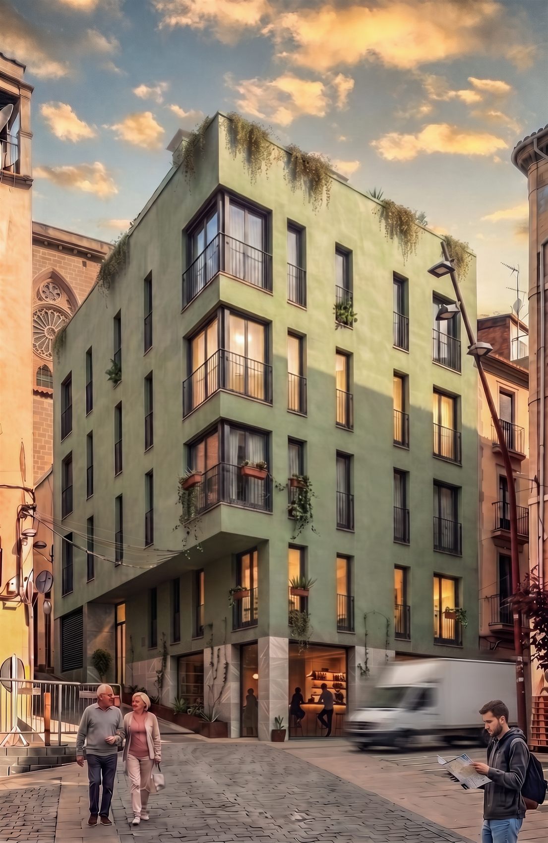 Façana verda de l'edifici vista des del carrer del Carme